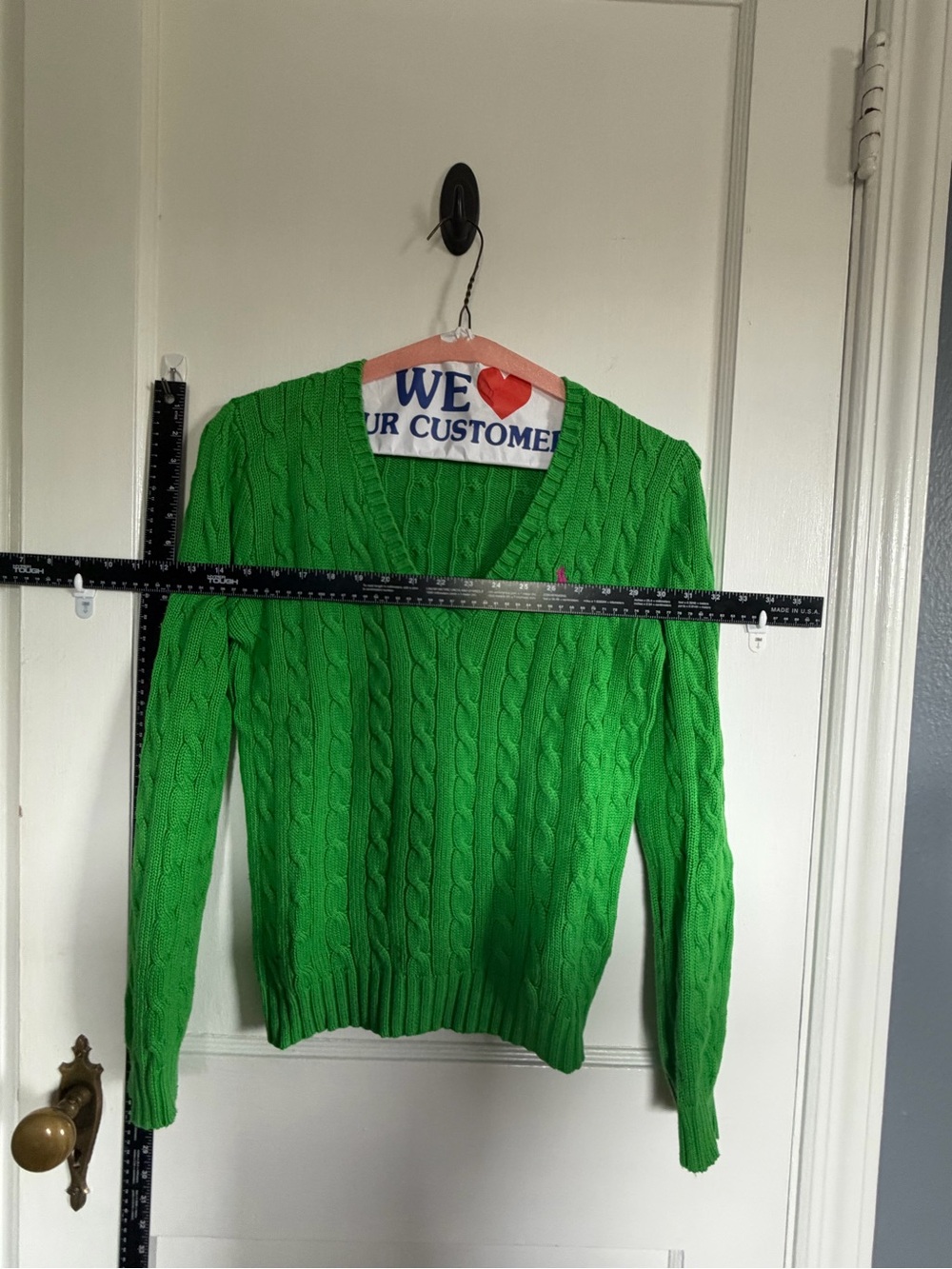 Ralph Lauren Green Cable-Knit V-Neck Sweater - Women's